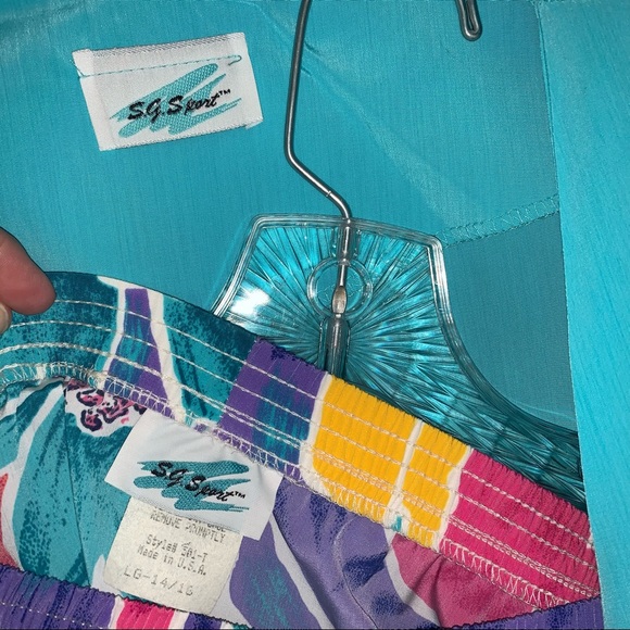 Women’s L 14-16 SG SPORT 2-PC Long AQUA Blazer & Bright MULTI Pull On Skirt Set - Picture 7 of 16